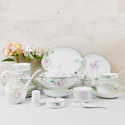 China 2021 Hot Sale New Design Lotus Luxury Ceramic Dinnerware Set Viable For Home Restaurant Gifts for sale