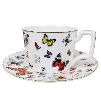 China Exquisite sustainable bone china coffee cup and saucer. Multiple styles can be customized for sale