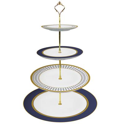 China Sustainable Wholesale Decorative Ceramic Food Serving Tray Fine Bone China Round 3 Tier Cake Stand For Wedding for sale