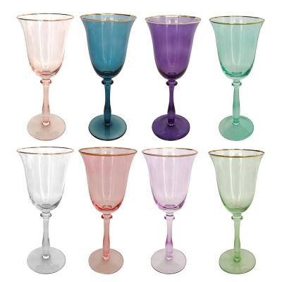 China New Wholesale Classic/Postmodern Rose Wine Colored Glass Amber Goblets For Wedding Rentals for sale