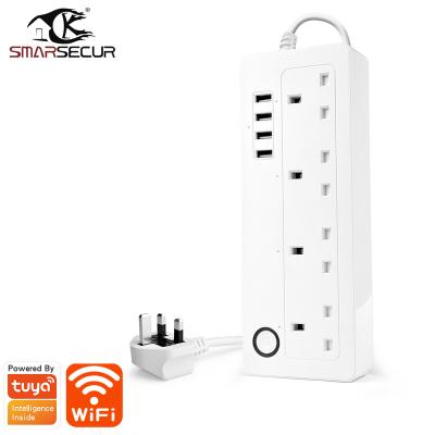 China Commercial Tuya Life App Smart Extender Smart Remote Control USB Plug Tuya {Manufacturer} UK Plug Wifi Power Strip for sale