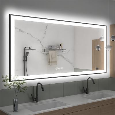 China Extra Large Wall Mounted Magnifying Glass Mirror Touch Screen Dimmer Bath Lights Smart Led Bathroom Lighted Tempered Mirror for sale