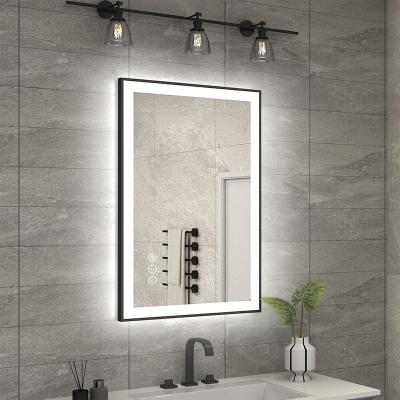 China Personal Custom Color Magnifying Backlit Lit Triple Lights Led Bathroom Mirror Waterproof Vanity Mirror With LED Display for sale