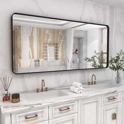 China high clear reflection & No Deformations Modern Decorative Tempered Glasses Bathroom Living Room Metal Frame Black Aluminum Mirror For Apartment for sale