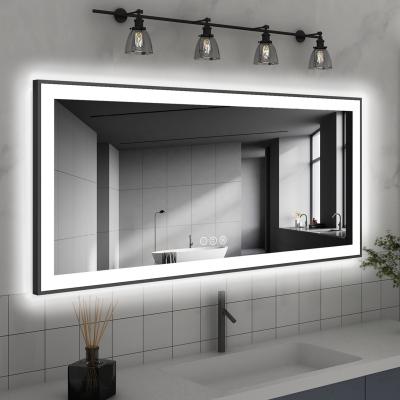 China Modernity Decorative Wall Mounted Mirror Furniture Simplified Large Size Dressing Lighted Tempered Mirror With Lights Wall Hanging Rectangle for sale