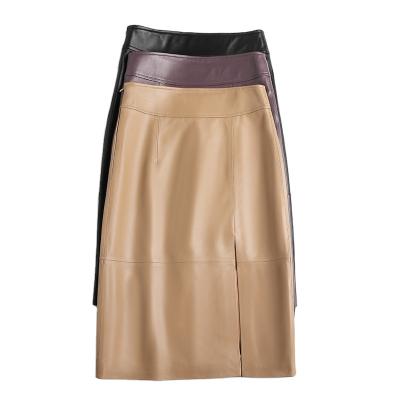 China Real Leather Show Sukienka Thin Wrap Skirt Saias Midi Femme Soft Sheepskin High Waist OL Ladies Lange Rokke Breathable Korean Women Fashion for sale