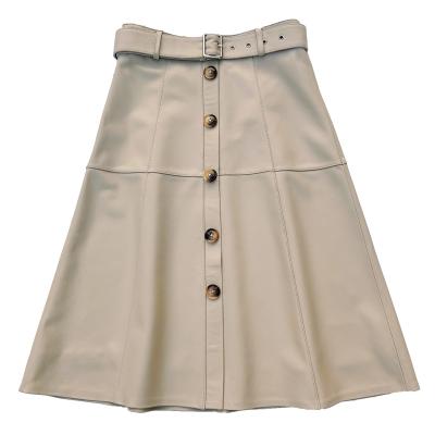 China Autumn Genuine Leather Skirts For Women Beige Faldas Mujer Women's Sheepskin Skirt Mid Long Line Saias Breathable Natural Waistline Knee Length High for sale