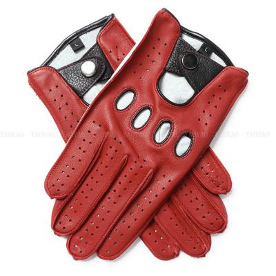 China Classic Simple Customizable Red White Patchwork Gym Man Thin Unlined Genuine Leather Gloves for sale