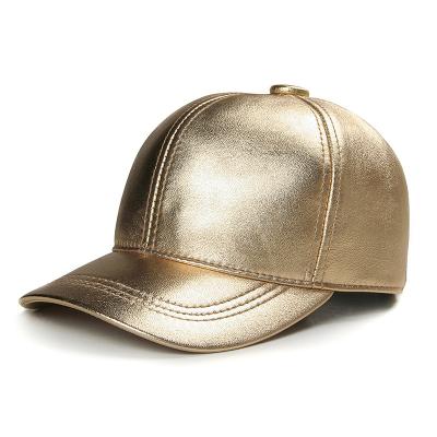 China JOINT Spring Unisex Shiny Gold Silver Mens Genuine Leather Slim Women Golf Hip Pop Hats for sale