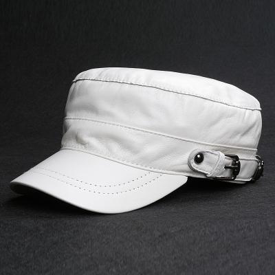 China 100% Leather Fitted Men's White Youth Hats Casual Military Flat Cap Homber Cap for sale