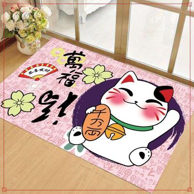 China China Factory Wholesale Soft Outdoor Non Slip Door Mat Printed Pattern Lucky Cat Crystal Velvet Custom Mat for sale