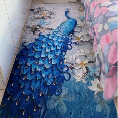 China Europe Style Peacock 3D Print Bedroom Boreal Blue Bedside Diamond Velvet Gold Carpet for sale