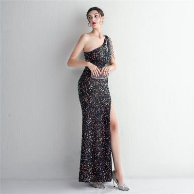 China Breathable One shoulder evening dress for girl party long prom sleeveless gown woman's dinner dresses elegant fashion ball robe soiree for sale