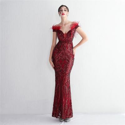 China Breathable V neck evening dress for girl party long prom sequin gown woman's sexy luxury dresses elegant high-end robe de soiree for sale