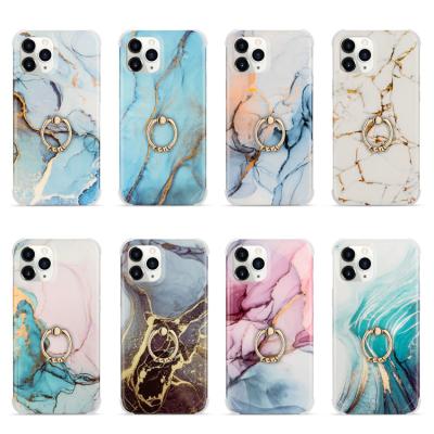 Cina Mini 11 Pro Max iPhone 12 Shockproof Marble Ring Holder Phone Case For XR x XS Folding Kickstand Cell Phone Soft Bags in vendita