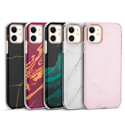 Cina Anti-fall double layer electroplating marble women phone case for iPhone 12 pro XS max XR X 8 7 plus 11 in vendita