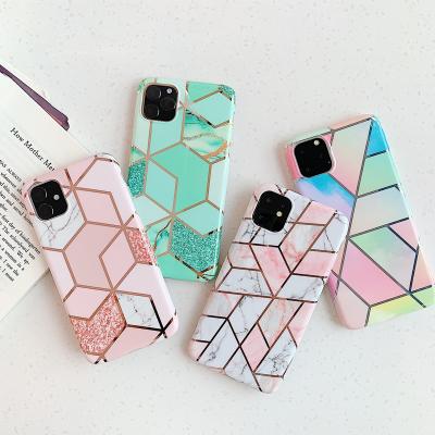 China Anti-drop IMD Case For iPhone 11 Pro XS Max XR X 7 8 Plus Glossy Geometric Glossy Marble Cover for sale