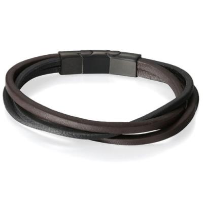 China Yiwu Ruigang Punk Men's Brown Stainless Steel Buckle Charm Bracelet Bangle Leather Magnetic Cuff for sale