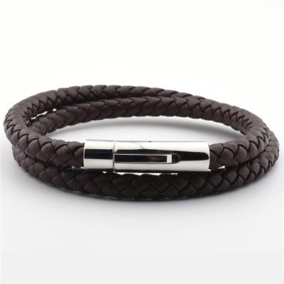 China New Wholesale FASHIONABLE Italian Stylish Titanium Steel Clasp Engraved Men's Leather Bracelets Men's Leather Bracelets for sale