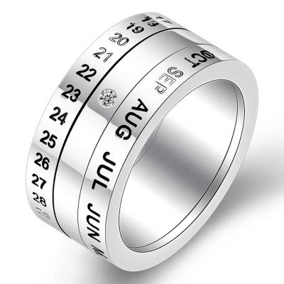 China Custom Black Jewelry Punk Free Sample Word Text Calendar Stainless Steel Stack Rings Set for sale