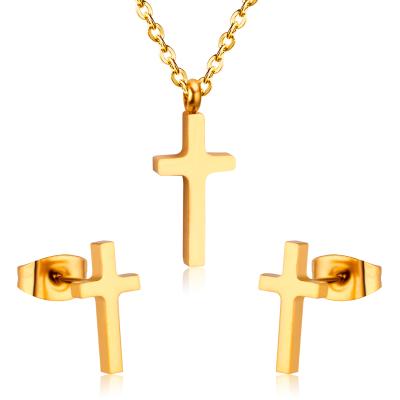 China 2021 New Hot Sale Trendy Cross 18k Gold and Silver Necklace Earrings Jewelry Set for Gifts for sale