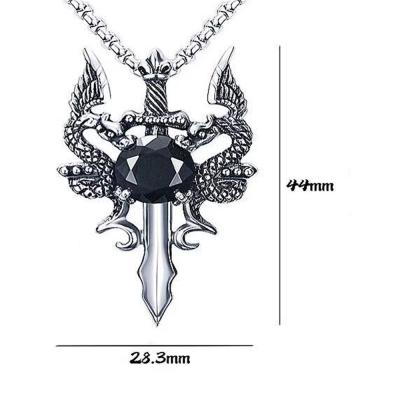 China Wholesale Romantic Men's Boys Pendants Necklace Style Titanium Steel Inlaid Dragon Sword Double Pendant for sale