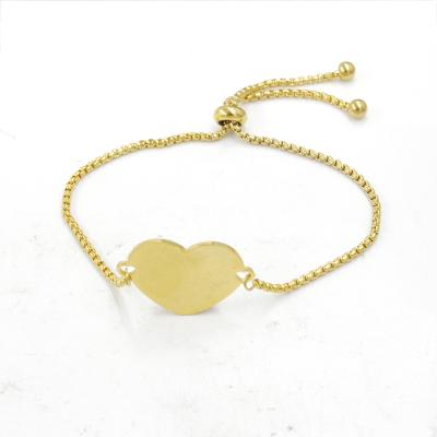 China Hot Selling Europe American Women Stainless Steel Gold Jewelry Heart Silver Heart Shape Adjustable Bangle Bracelets for sale