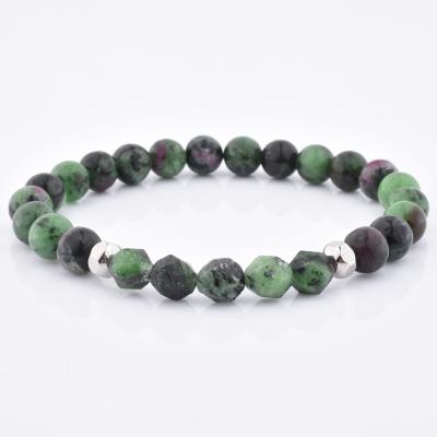 China Ruigang Jade Stone Jewelry Silver Faceted Cute Natural Green Gemstone Wholesale Bracelet for sale