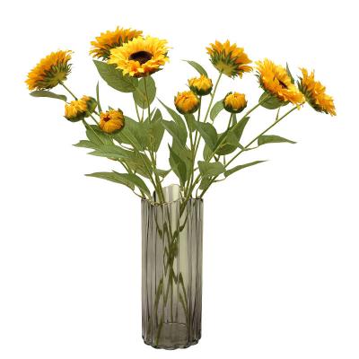 China Durable 2 Heads Artificial Silk Sunflower With Stem Everlasting Dried Flower DIY Home Flower Arrangement for sale