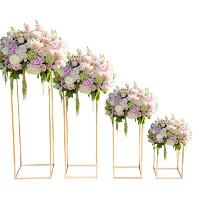 China 1Set Reusable Rectangular Wrought Flower Stand Centerpiece Wedding Metal Flower Display Stand Road Lead for sale