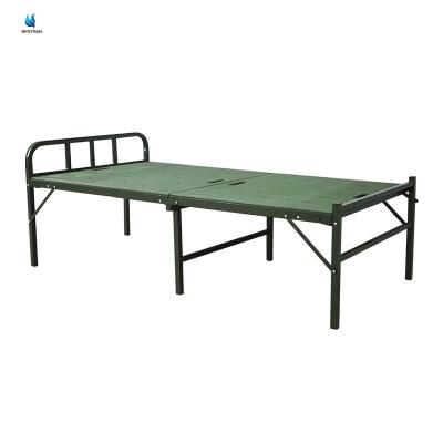 China Lightweight Folding Camp Bed Steel Frame Military Cots With Polyethylene Bed Board for sale