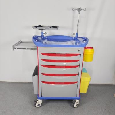 China 5 Locking Drawers Medical Crash Cart For Medications Defibrillator Intravenous (IV) Supplies for sale