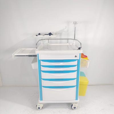 China ABS Emergency Medical Trolley Equipment 5 Drawer With Defibrillator Shelf CPR Board for sale