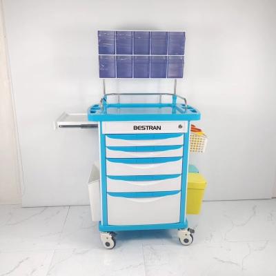 China ABS Anesthesia Medical Trolley With 5 Locking Drawers Inside Dividers Compartments for sale