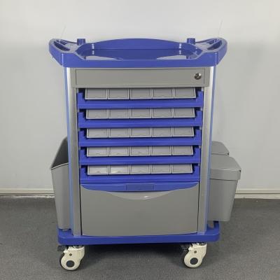 China Double Sides Emergency Medicine Crash Cart Abs Material With Centralized Lock for sale