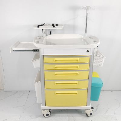 China Carrinho de trauma de 5 gavetas com alças ergonômicas, equipamento de ambulância de emergência hospitalar à venda