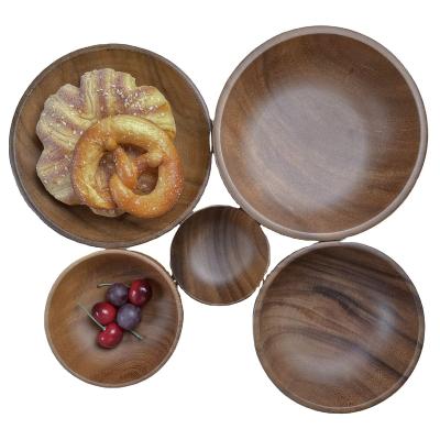 China Sustainable Multi Sizes Decorative Acacia Wood Bowls With Waterproof High Quality Polishing-Finish for sale