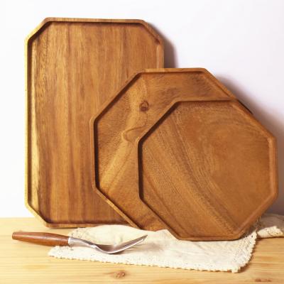 China Wholesale Octangle Wooden Serving Dish Premium Sustainable Acacia Wood Tray For Bread Fruit Tea for sale