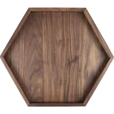 China Rustic Wooden Black Walnut Wholesale Black Walnut Storage Rolling Tray Large for Tea and Food for sale