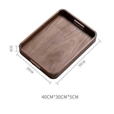 China Insulation Pad Black Walnut Wood Light Serving Tray With Handles Wood Tray for sale