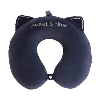 China Therapy U Shape Travel Neck Pillow Cute Black Cat Anime Head Neck Support Pillow For Adult And Kids for sale