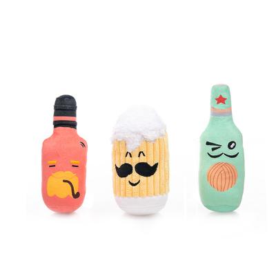 China Sustainable Interactive Cute Beer Plush Dog Toys Funny Bottle Sniffing Puppy Comfort Plush Toys For Pet for sale