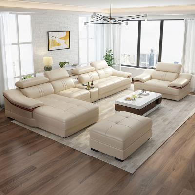 China European modern design leather modern minimalist multifunctional living room sofa chair family furniture French L-shaped set for sale