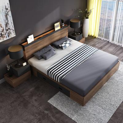 China New Storage Bedroom Modern Walnut Color Adult Bed With Storage Furniture Luxury Bedroom Bed With Mattress for sale