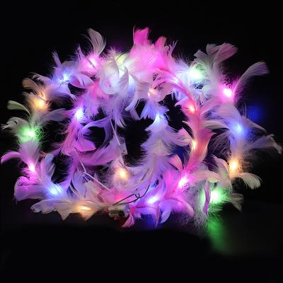 China Aluminium Alloy Polycarbonate HotSale Glowing Goose Feather Garland Feather Angel Glitter Headdress Party Decoration Glowing Feather Garland for sale