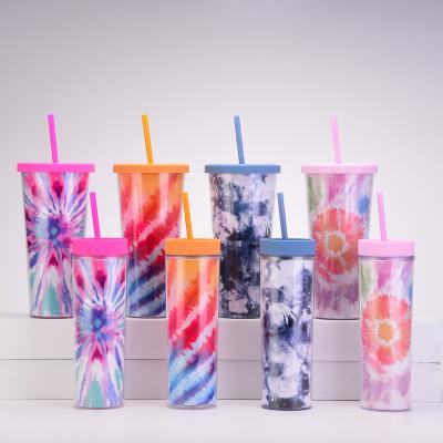 China European and American minimalist fashion boutique hot selling link dyeing double layer can be customized plastic cups with lids and straws for sale