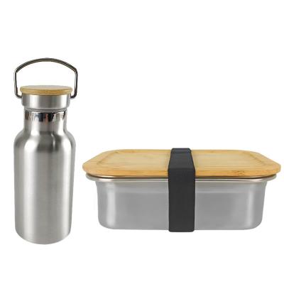 China Cool Keeping Stainless Steel Food Container Water Bottle Bento Kids Lunch Box Custom Thermos Metal Lunch Box Bamboo Fiber Lid for sale