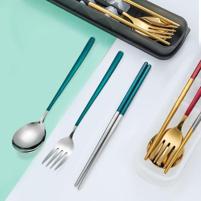 China Sustainable 2023 304 Stainless Steel Portable Outdoor Travel Set Three Piece Stainless Steel Kitchen Utensil Set for sale