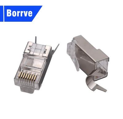 China Network Cable Junction Borrve RJ45 cat7 Shielded Crystal Main Gold Shield Socket Connector Plug Ethernet FTP Plated Copper Shielded Connector for sale