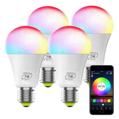 China Residential Wi-Fi Led Bulb E27 RGBCW 9W Google Home Alexa Travel Mult Light Remote Control Tmall Genie Voice Mobile Phone Smart Bulb for sale